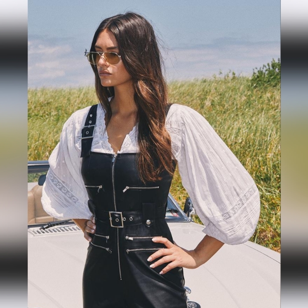 WeWoreWhat Moto Faux Leather Shortalls Jumpsuit